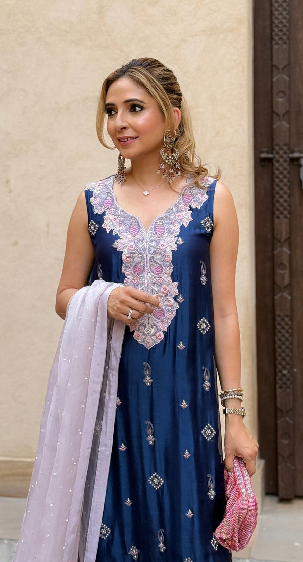 Layla Chatoor | Luxury Pret | Navy Paisley - Luxury Dress - available at Maria Faisal in UK and USA.