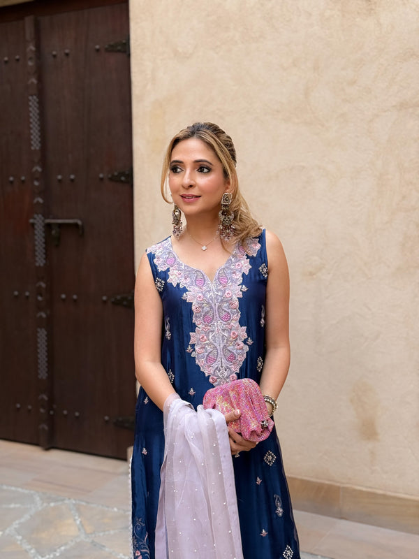 Layla Chatoor | Luxury Pret | Navy Paisley - Luxury Dress - available at Maria Faisal in UK and USA.