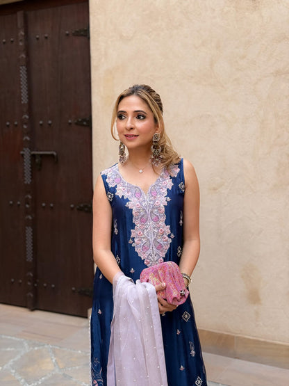 Layla Chatoor | Luxury Pret | Navy Paisley - Luxury Dress - available at Maria Faisal in UK and USA.
