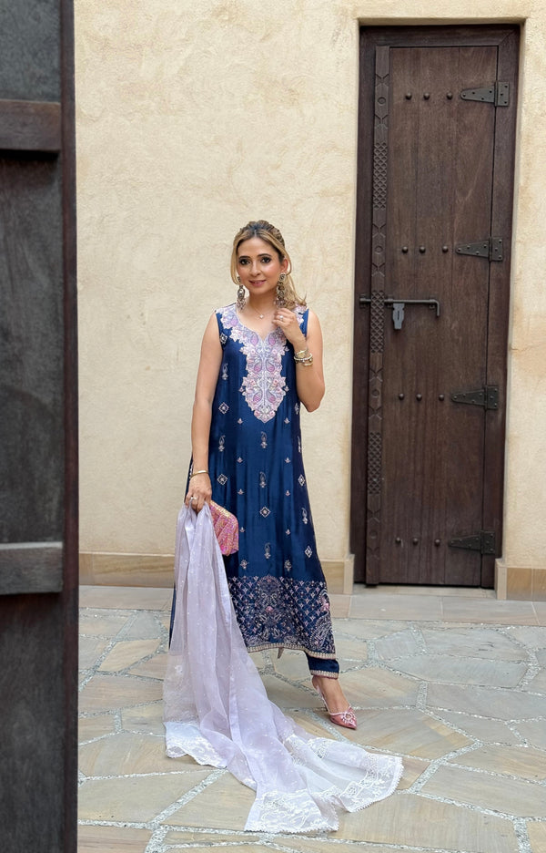 Layla Chatoor | Luxury Pret | Navy Paisley - Luxury Dress - available at Maria Faisal in UK and USA.