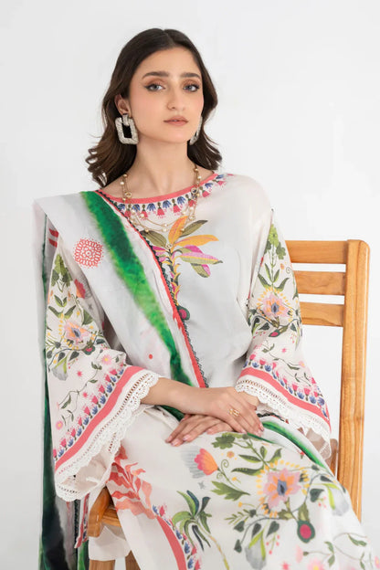 Ittehad | Printed Lawn 24 | IP3P05-3PS-OWH - Ladies Clothes 