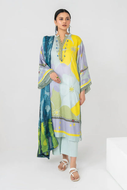 Ittehad | Printed Lawn 24 | IP3P07-3PS-LGR - Ladies Clothes 