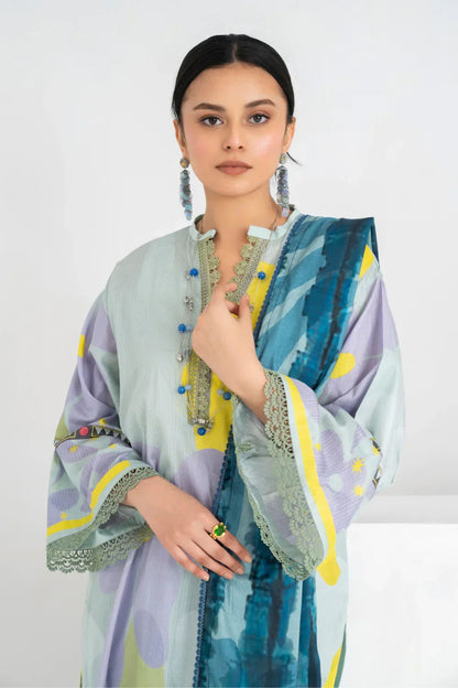 Ittehad | Printed Lawn 24 | IP3P07-3PS-LGR - Ladies Clothes 