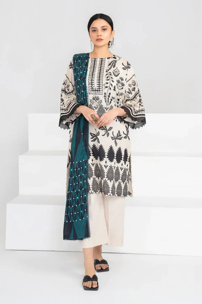 Ittehad | Printed Lawn 24 | IP3P02-3PS-BGE - Ladies Clothes 