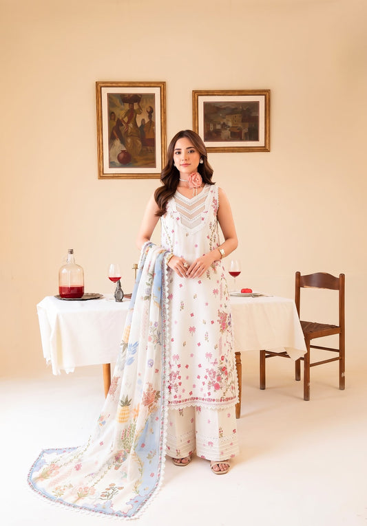 Faiza Faisal | FNF Printed Lawn | IVORY GRACE - Casual Dress - available at Maria Faisal in UK and USA.