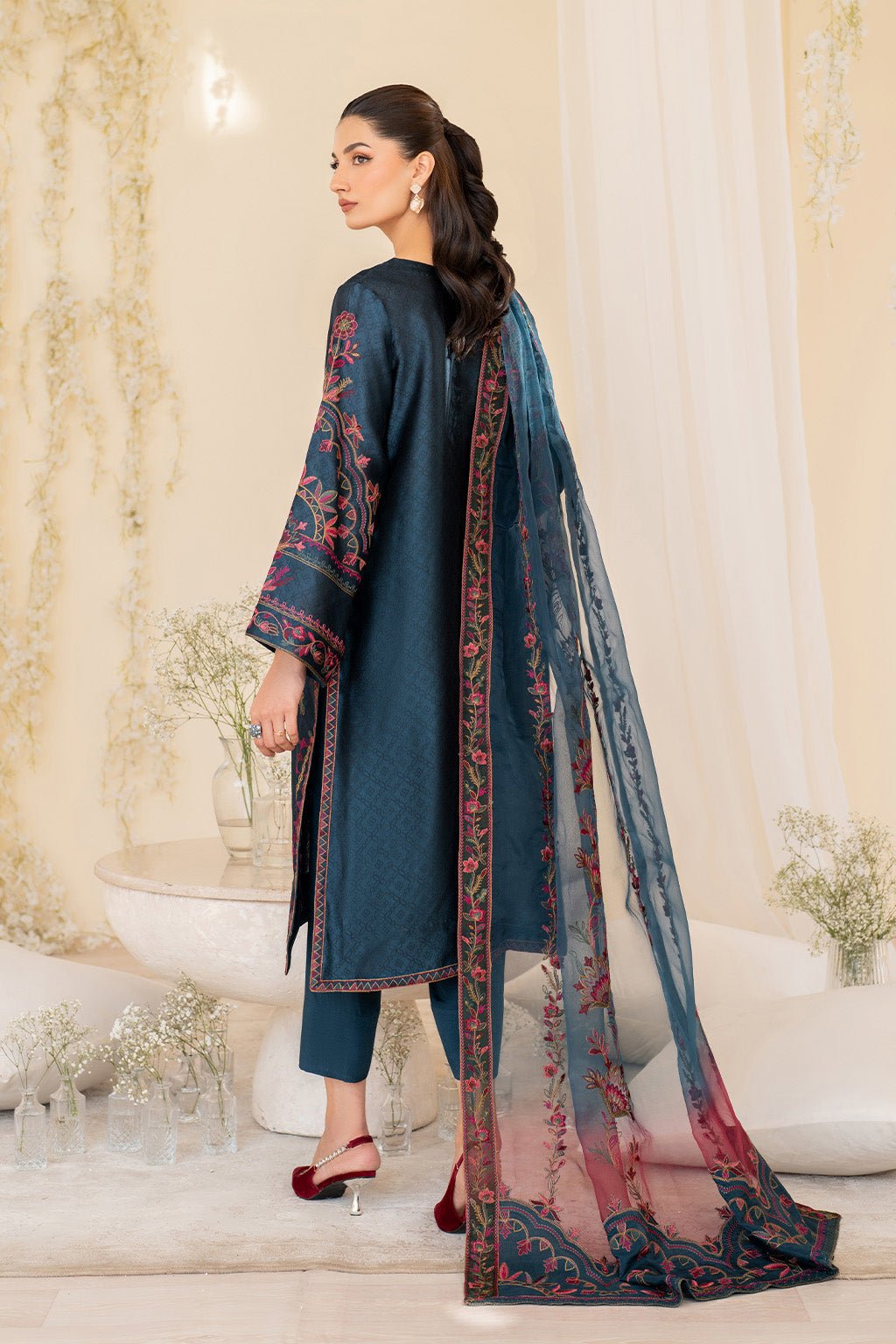 Iznik | Festive Formal | UE - 379 Embroidered Pure silk - is Deep Teal dress from Iznik - Ladies Clothes - Maria Faisal