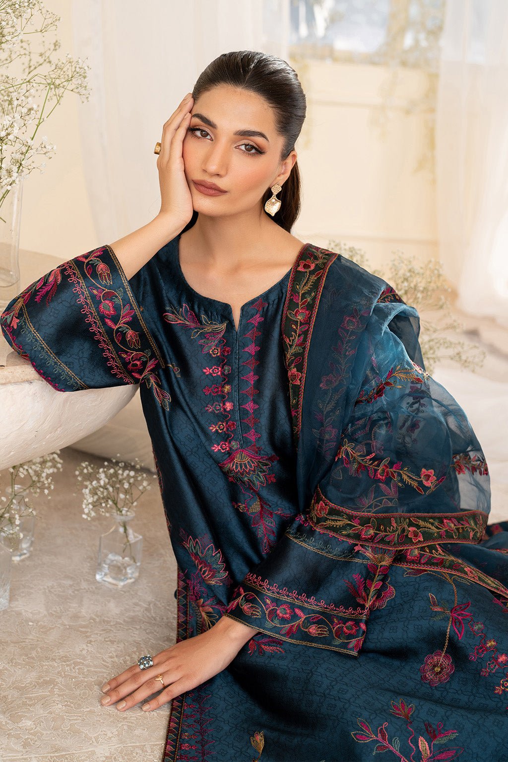 Iznik | Festive Formal | UE - 379 Embroidered Pure silk - is Deep Teal dress from Iznik - Ladies Clothes - Maria Faisal