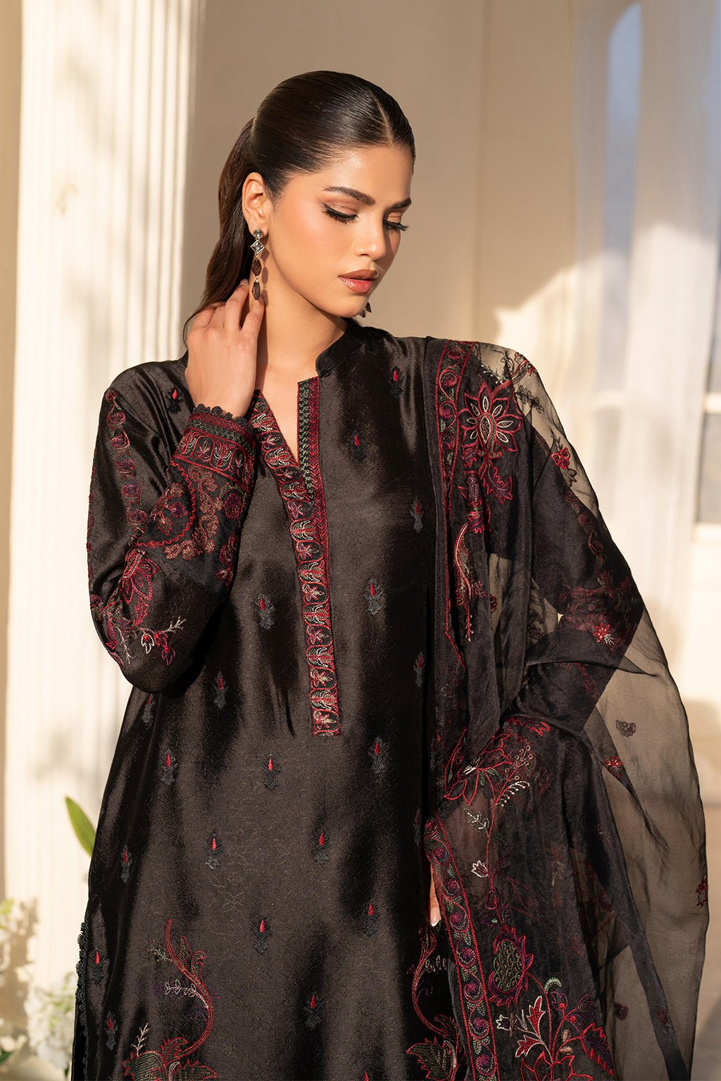 Iznik | Festive Formal | UE - 434 Embroidered Pure silk - is Black dress from Iznik - Ladies Clothes - Maria Faisal