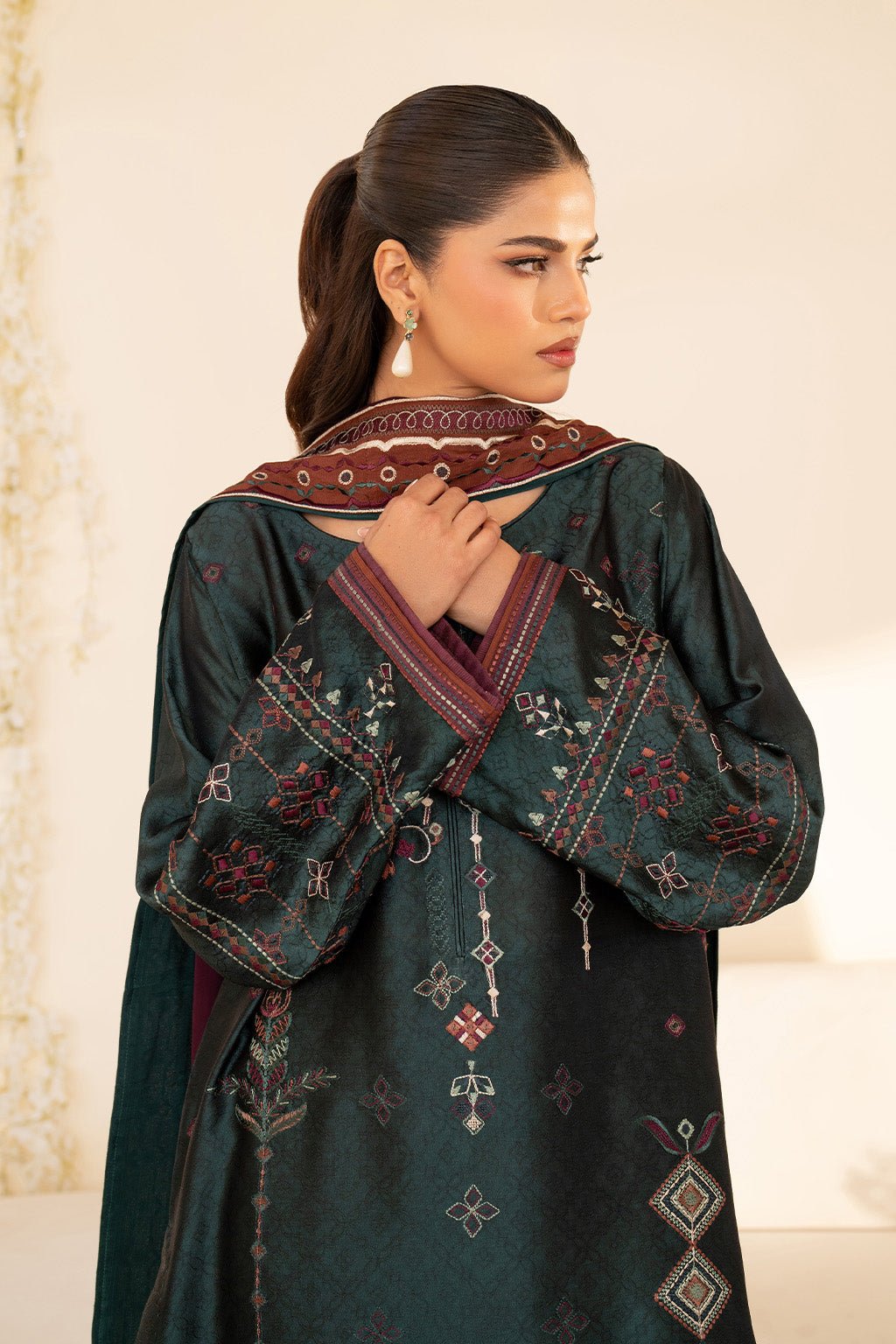 Iznik | Festive Formal | UE - 435 Embroidered Pure silk - is Deep Green dress from Iznik - Ladies Clothes - Maria Faisal