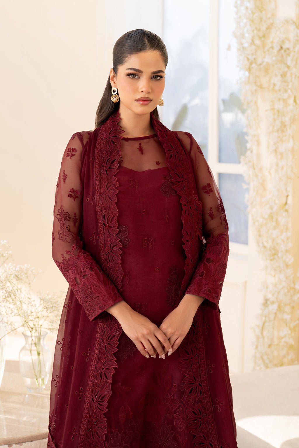 Iznik | Festive Formal | UE - 438 Embroidered Pure Organza - is Maroon dress from Iznik - Ladies Clothes - Maria Faisal