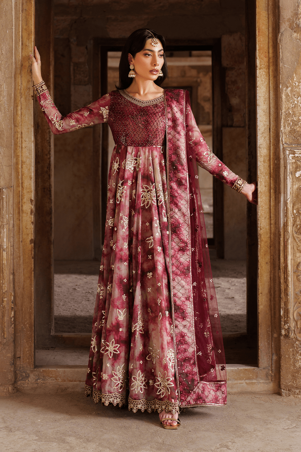 Iznik | Festive Formal | UE - 533 Printed Chiffon - is Maroon dress from Iznik - Ladies Clothes - Maria Faisal