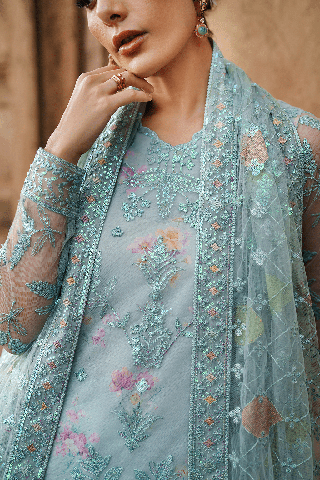Iznik | Festive Formal | UE - 535 Embroidered Net - is Sky Blue dress from Iznik - Ladies Clothes - Maria Faisal