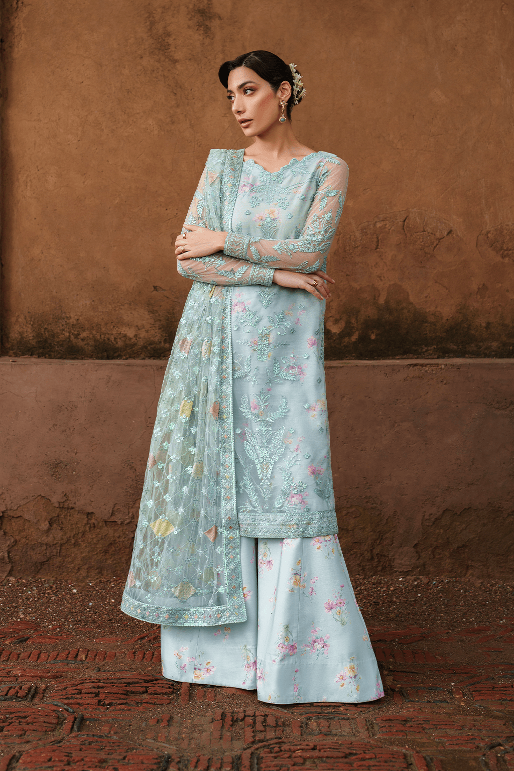 Iznik | Festive Formal | UE - 535 Embroidered Net - is Sky Blue dress from Iznik - Ladies Clothes - Maria Faisal