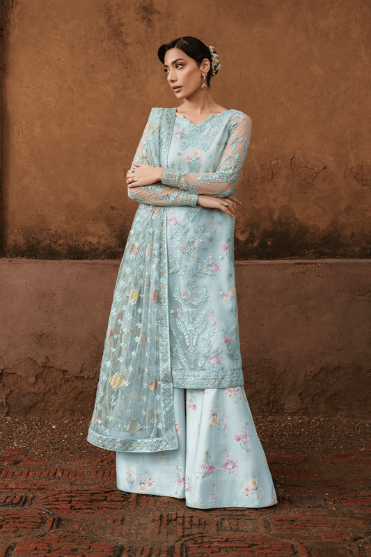 Iznik | Festive Formal | UE - 535 Embroidered Net - is Sky Blue dress from Iznik - Ladies Clothes - Maria Faisal