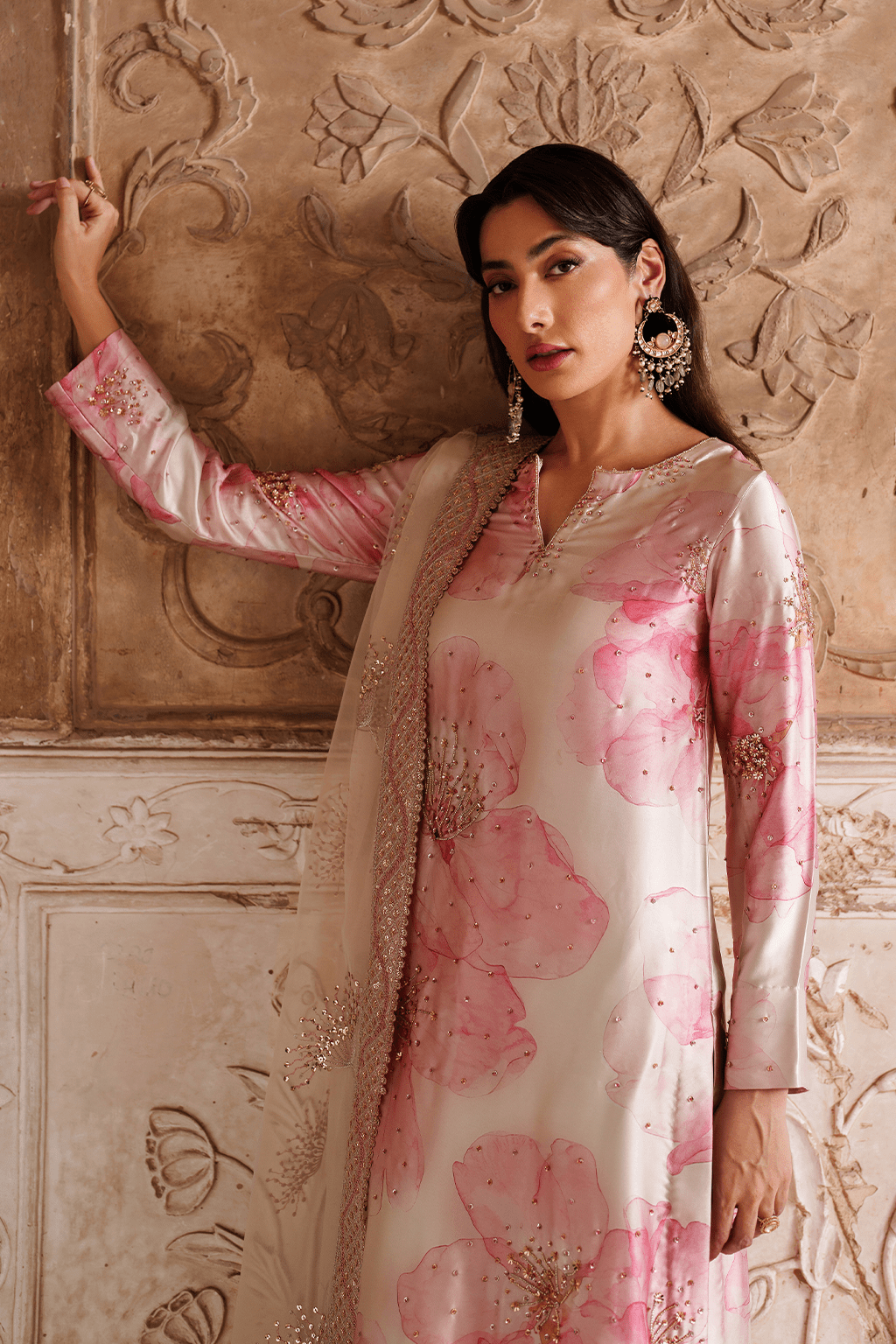 Iznik | Festive Formal | UE - 547 Printed Charmeuse - is Ivory dress from Iznik - Ladies Clothes - Maria Faisal