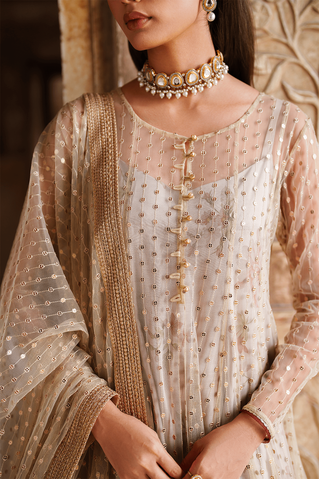 Iznik | Festive Formal | UE - 548 Embroidered Net - is Silver Gold dress from Iznik - Ladies Clothes - Maria Faisal