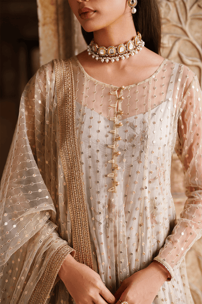 Iznik | Festive Formal | UE - 548 Embroidered Net - is Silver Gold dress from Iznik - Ladies Clothes - Maria Faisal