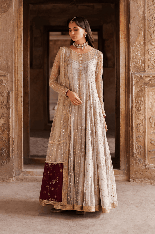 Iznik | Festive Formal | UE - 548 Embroidered Net - is Silver Gold dress from Iznik - Ladies Clothes - Maria Faisal