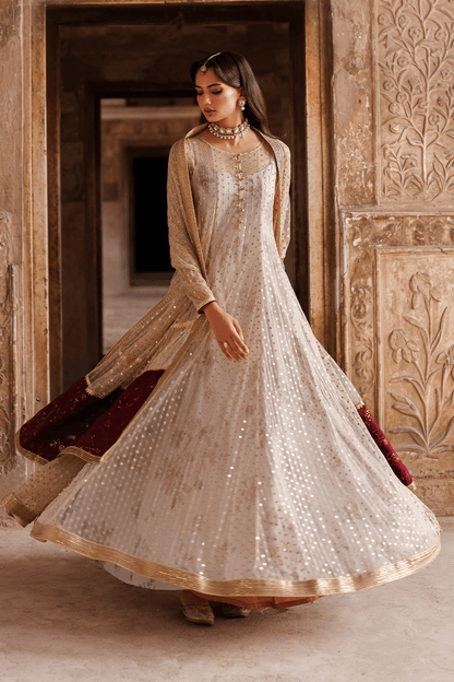 Iznik | Festive Formal | UE - 548 Embroidered Net - is Silver Gold dress from Iznik - Ladies Clothes - Maria Faisal