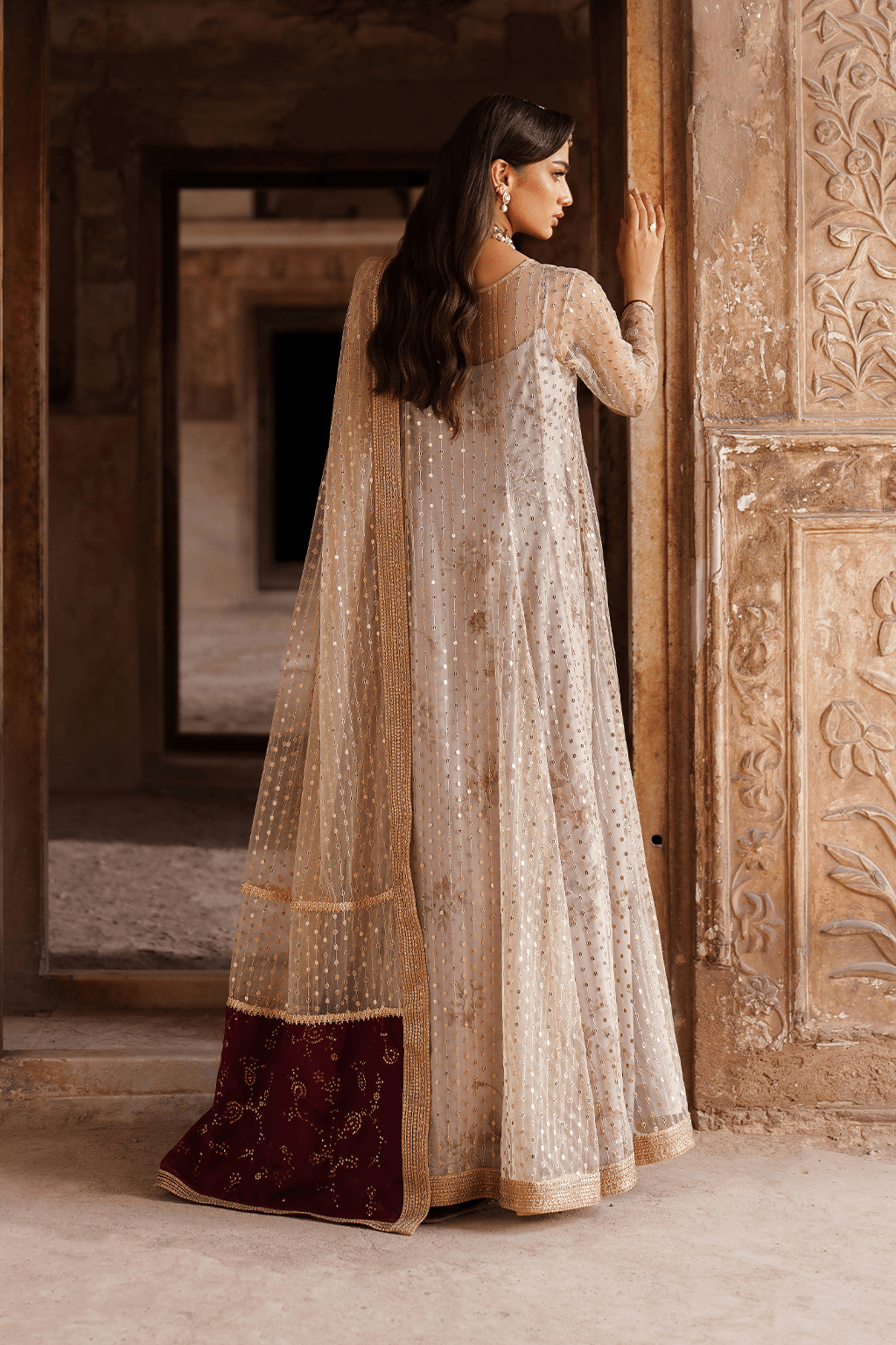 Iznik | Festive Formal | UE - 548 Embroidered Net - is Silver Gold dress from Iznik - Ladies Clothes - Maria Faisal