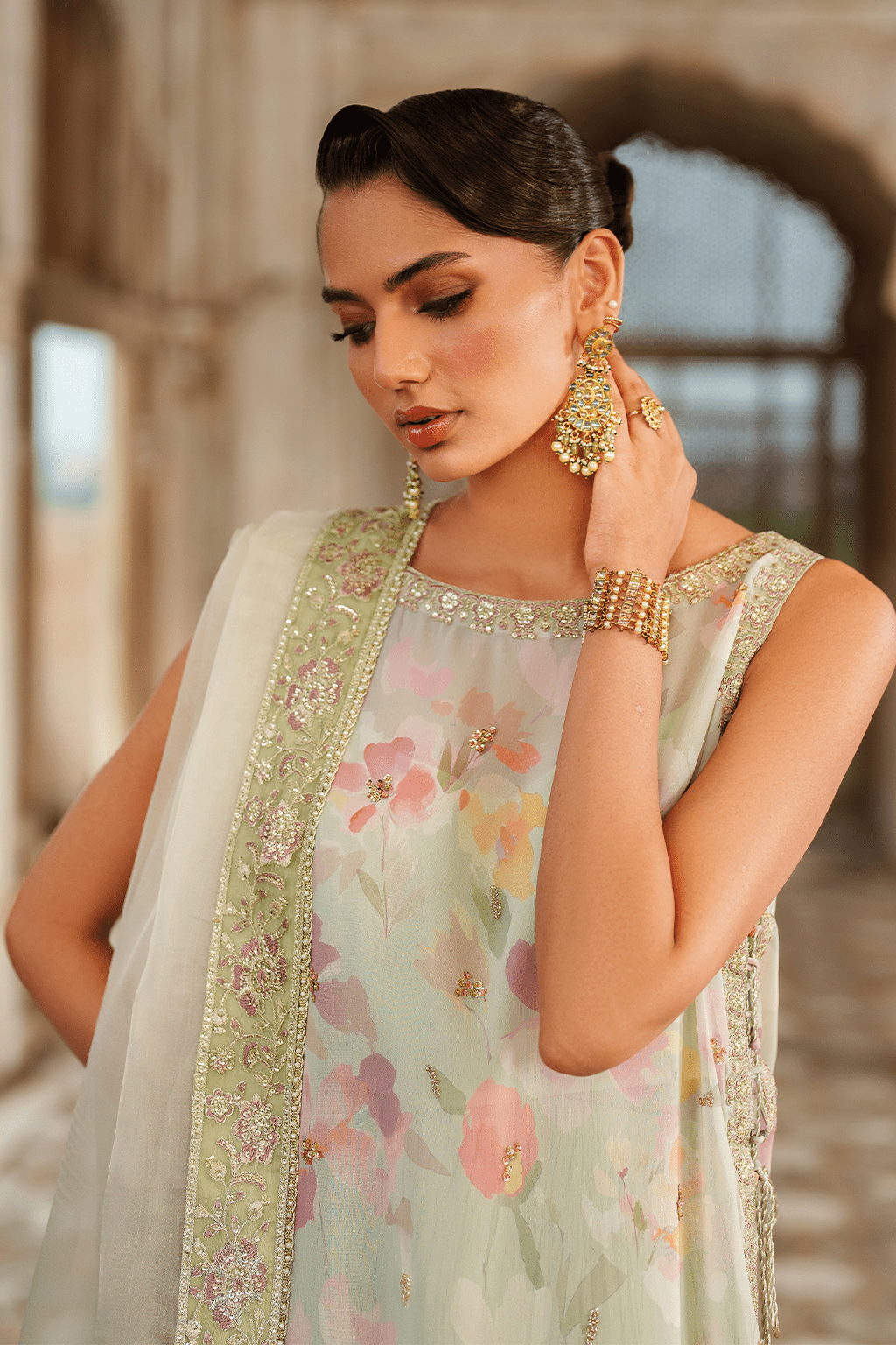 Iznik | Festive Formal | UE - 549 Printed Chiffon - is Mint Green dress from Iznik - Ladies Clothes - Maria Faisal