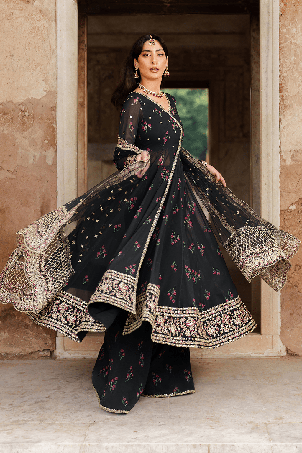 Iznik | Festive Formal | UE - 550 Printed Chiffon - is Black dress from Iznik - Ladies Clothes - Maria Faisal
