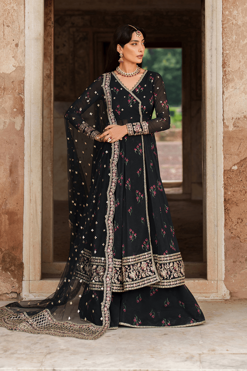 Iznik | Festive Formal | UE - 550 Printed Chiffon - is Black dress from Iznik - Ladies Clothes - Maria Faisal