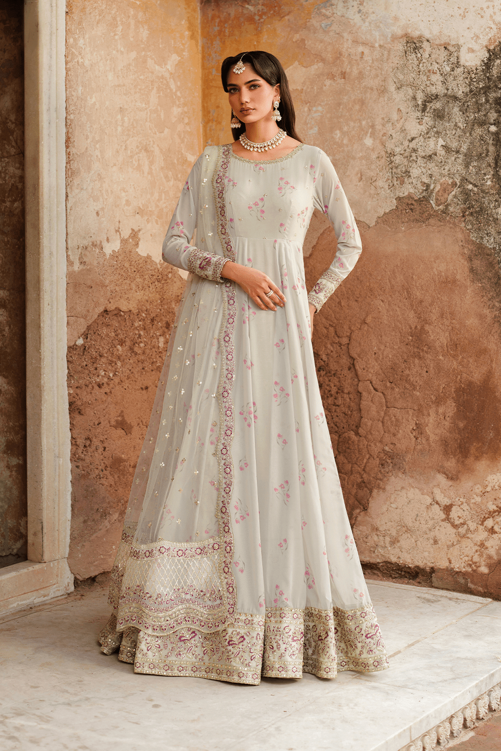 Iznik | Festive Formal | UE - 551 Printed Chiffon - is Off White dress from Iznik - Ladies Clothes - Maria Faisal