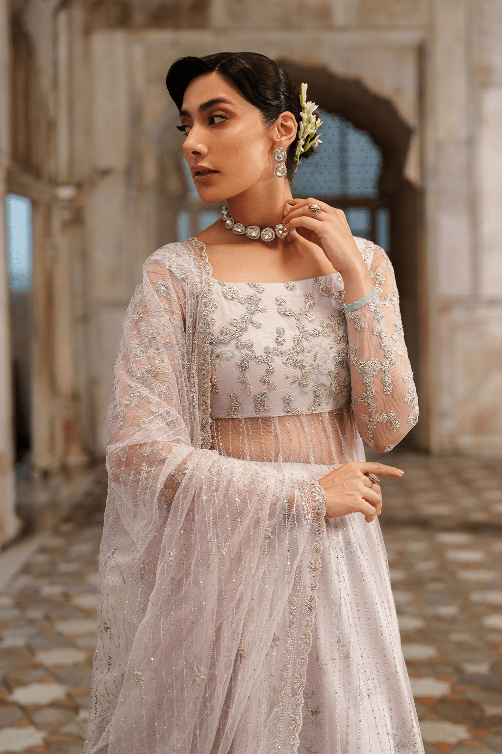 Iznik | Festive Formal | UE - 552 Embroidered Net - is White dress from Iznik - Ladies Clothes - Maria Faisal