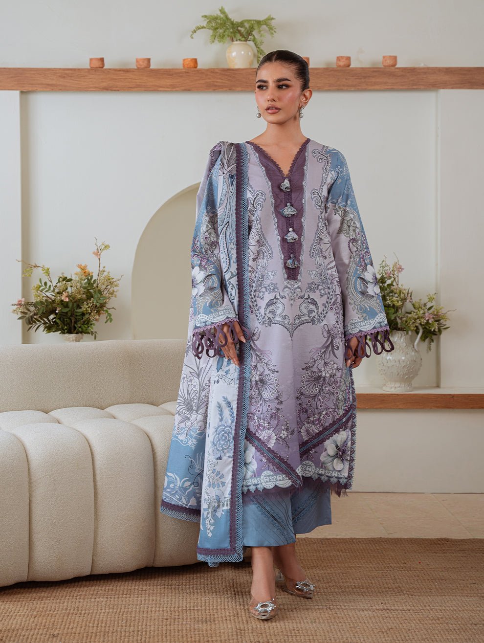 Jade | Cambric 25 | URBANE CAMBRIC PRINTS 2025 AF - is Soft Lilac dress from Jade - Ladies Clothes - Maria Faisal