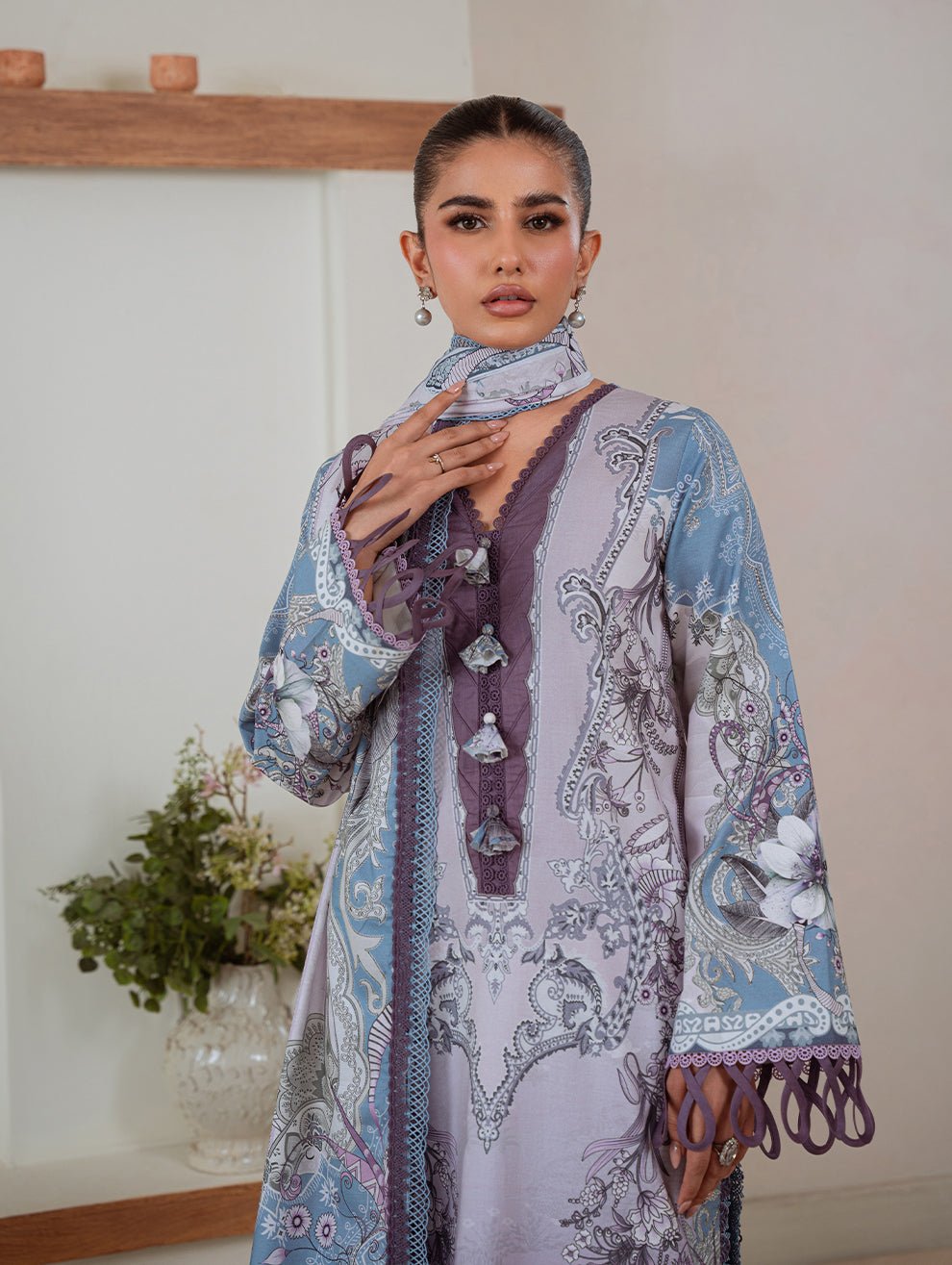 Jade | Cambric 25 | URBANE CAMBRIC PRINTS 2025 AF - is Soft Lilac dress from Jade - Ladies Clothes - Maria Faisal