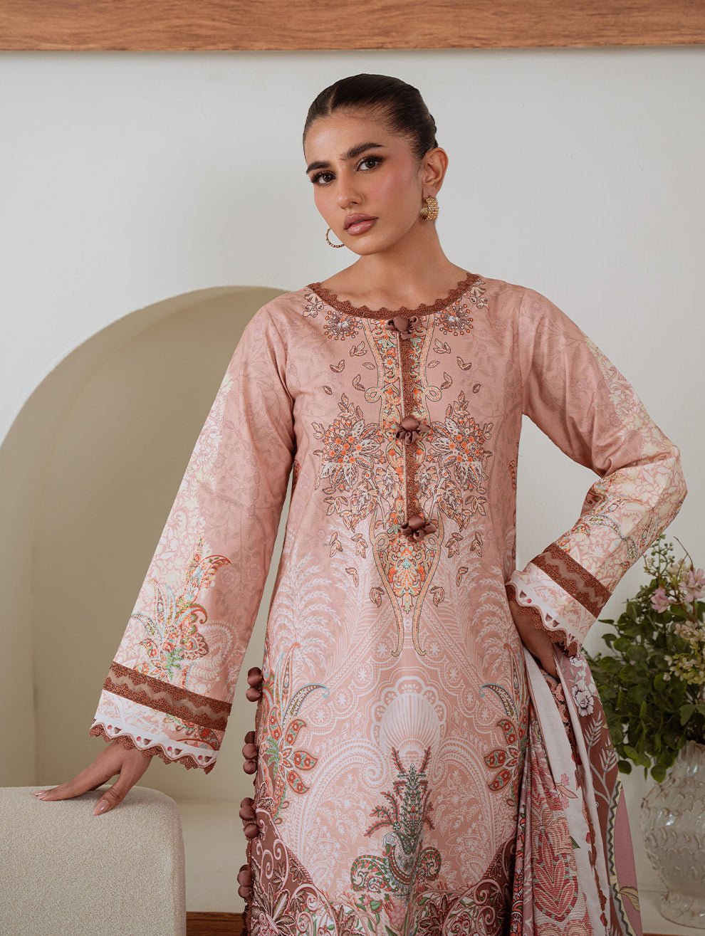 Jade | Cambric 25 | URBANE CAMBRIC PRINTS 2025 O - is Peach dress from Jade - Ladies Clothes - Maria Faisal