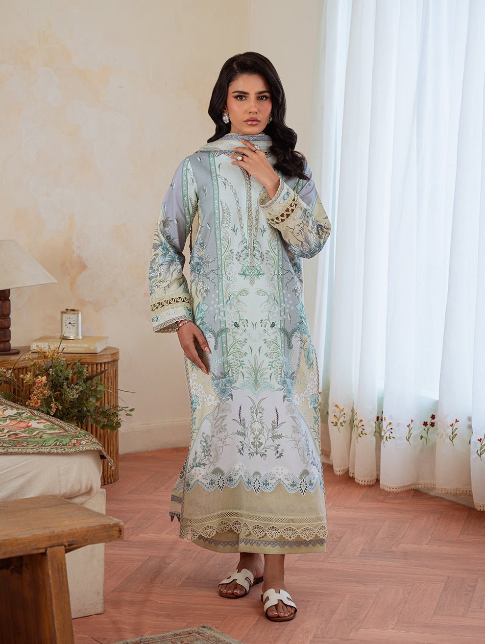 Jade | Cambric 25 | URBANE CAMBRIC PRINTS 2025 R - is Light Blue dress from Jade - Ladies Clothes - Maria Faisal