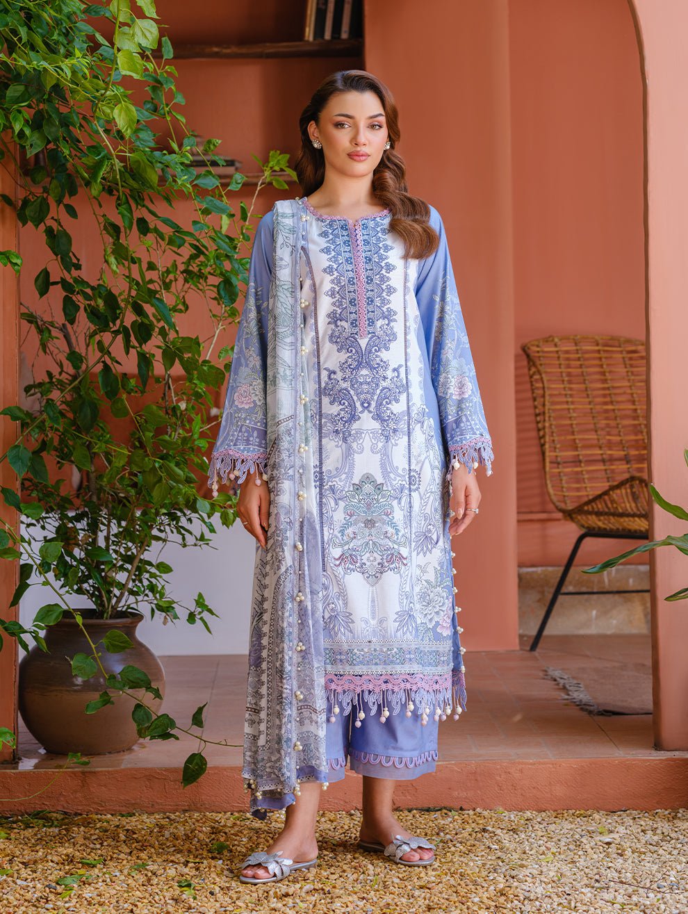 Jade | Cambric 25 | URBANE EMBROIDERED CAMBRIC 25 LB - is Light Blue dress from Jade - Ladies Clothes - Maria Faisal