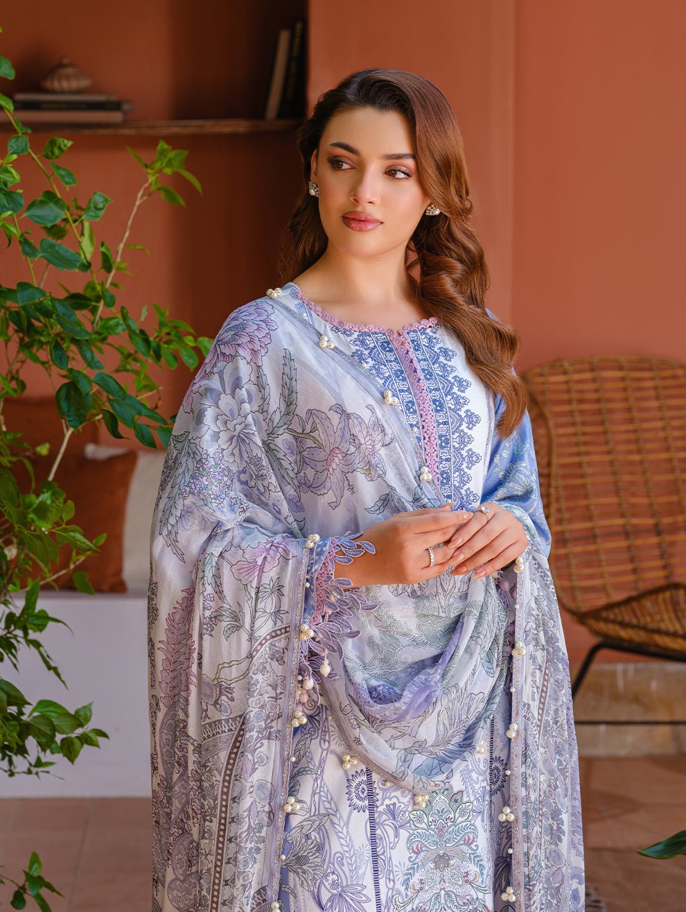 Jade | Cambric 25 | URBANE EMBROIDERED CAMBRIC 25 LB - is Light Blue dress from Jade - Ladies Clothes - Maria Faisal