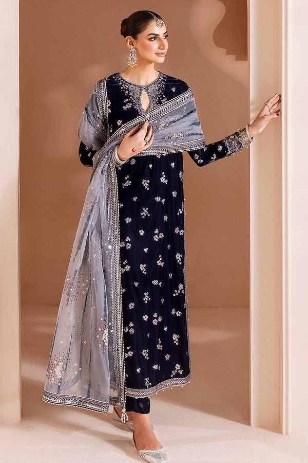 Jazmin | Chandni Velvet Formals 25 | Embroidered Velvet Formal CVF D - 03 - is Silver dress from Jazmin - Ladies Clothes - Maria Faisal