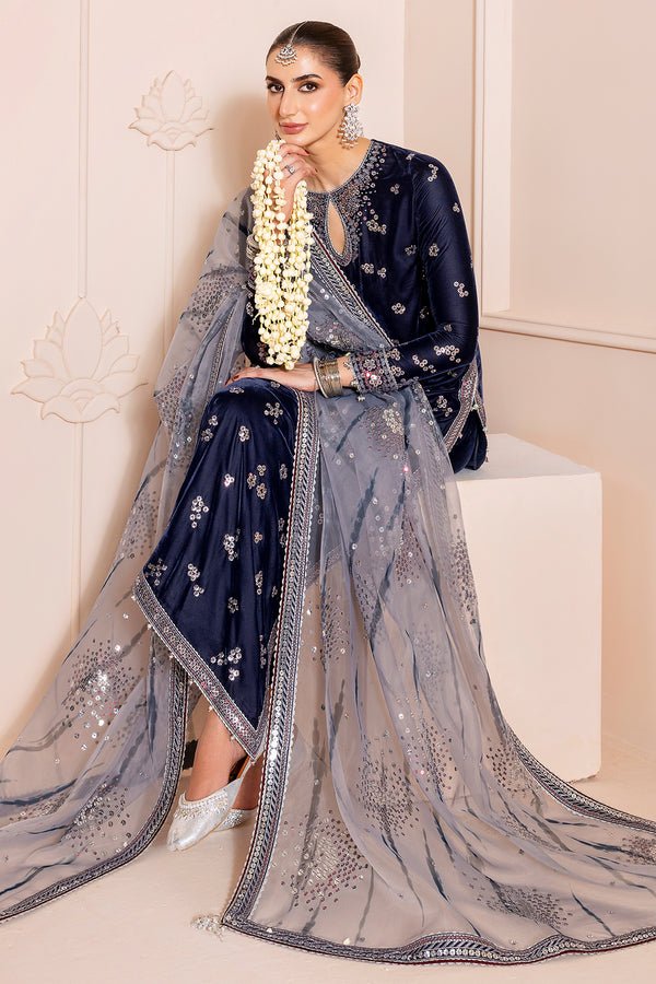 Jazmin | Chandni Velvet Formals 25 | Embroidered Velvet Formal CVF D - 03 - is Silver dress from Jazmin - Ladies Clothes - Maria Faisal