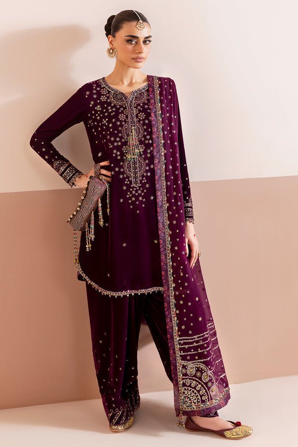 Jazmin | Chandni Velvet Formals 25 | Embroidered Velvet Formal CVF D - 05 - is Magenta dress from Jazmin - Ladies Clothes - Maria Faisal
