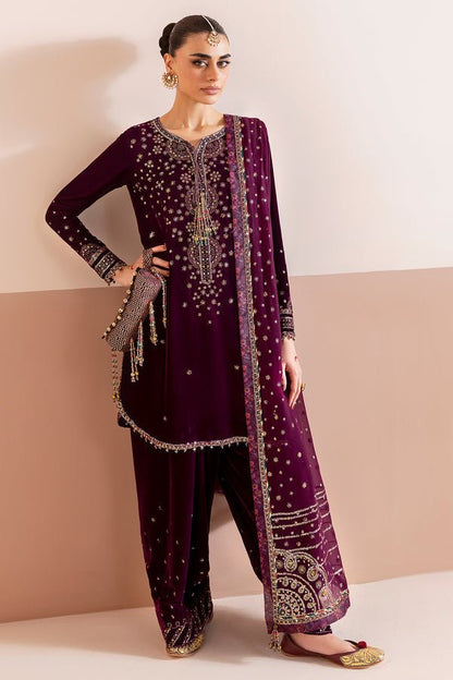 Jazmin | Chandni Velvet Formals 25 | Embroidered Velvet Formal CVF D - 05 - is Magenta dress from Jazmin - Ladies Clothes - Maria Faisal