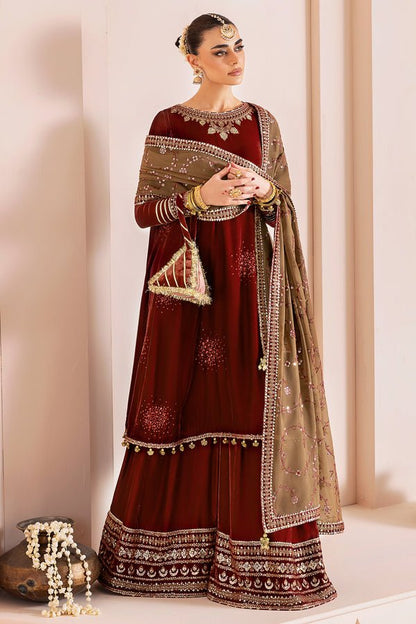 Jazmin | Chandni Velvet Formals 25 | Embroidered Velvet Formal CVF D - 07 - is Brown dress from Jazmin - Ladies Clothes - Maria Faisal