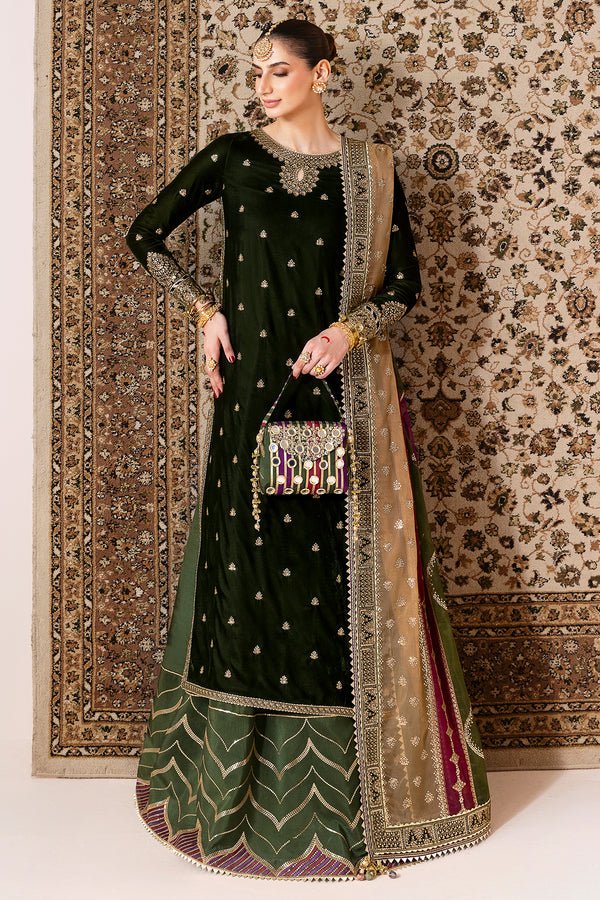 Jazmin | Chandni Velvet Formals 25 | Embroidered Velvet Formal CVF D - 09 - is Olive Green dress from Jazmin - Ladies Clothes - Maria Faisal