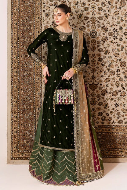 Jazmin | Chandni Velvet Formals 25 | Embroidered Velvet Formal CVF D - 09 - is Olive Green dress from Jazmin - Ladies Clothes - Maria Faisal