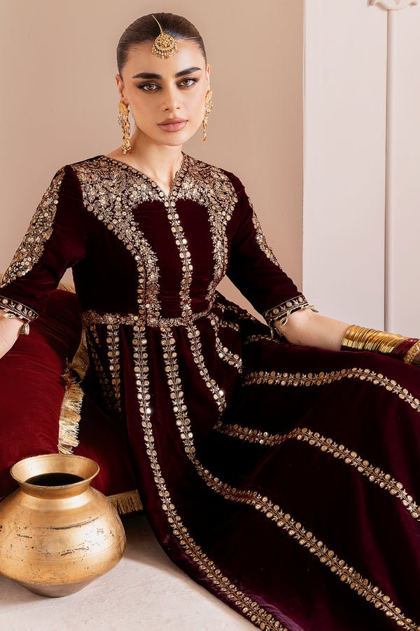 Jazmin | Chandni Velvet Formals 25 | Embroidered Velvet Formal CVF D - 12 - is Maroon dress from Jazmin - Ladies Clothes - Maria Faisal