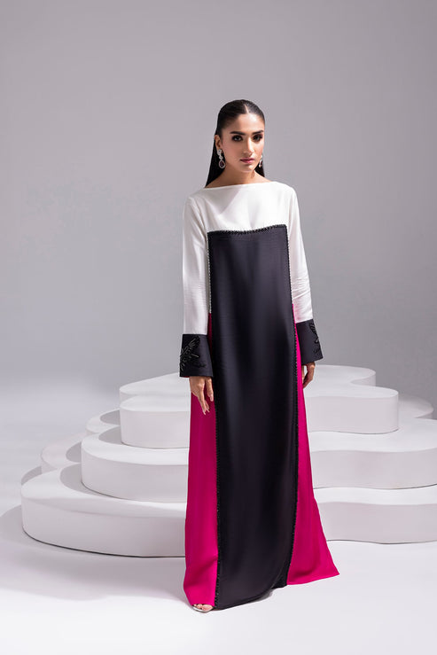Amani | Aira Festive Wear | LYRA Floor-Length Color Block Kaftan in Raw Silk - Ladies Clothes - Maria Faisal