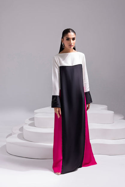 Amani | Aira Festive Wear | LYRA Floor-Length Color Block Kaftan in Raw Silk - Ladies Clothes - Maria Faisal