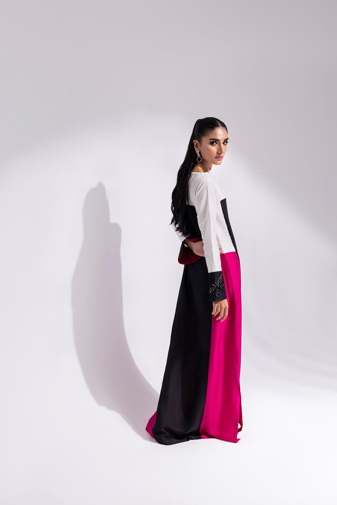 Amani | Aira Festive Wear | LYRA Floor-Length Color Block Kaftan in Raw Silk - Ladies Clothes - Maria Faisal
