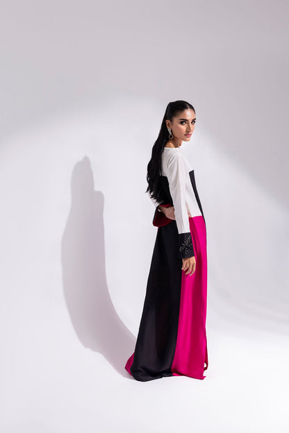 Amani | Aira Festive Wear | LYRA Floor-Length Color Block Kaftan in Raw Silk - Ladies Clothes - Maria Faisal