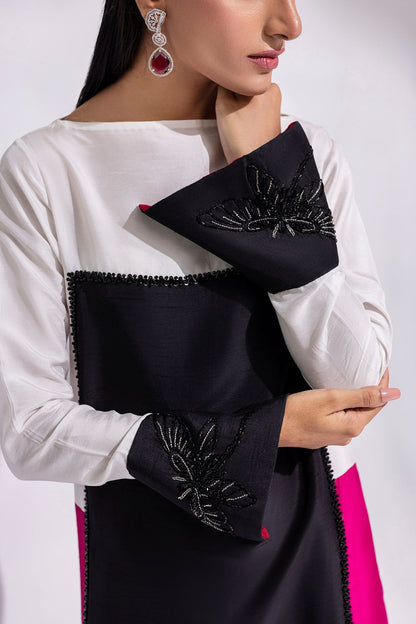 Amani | Aira Festive Wear | LYRA Floor-Length Color Block Kaftan in Raw Silk - Ladies Clothes - Maria Faisal