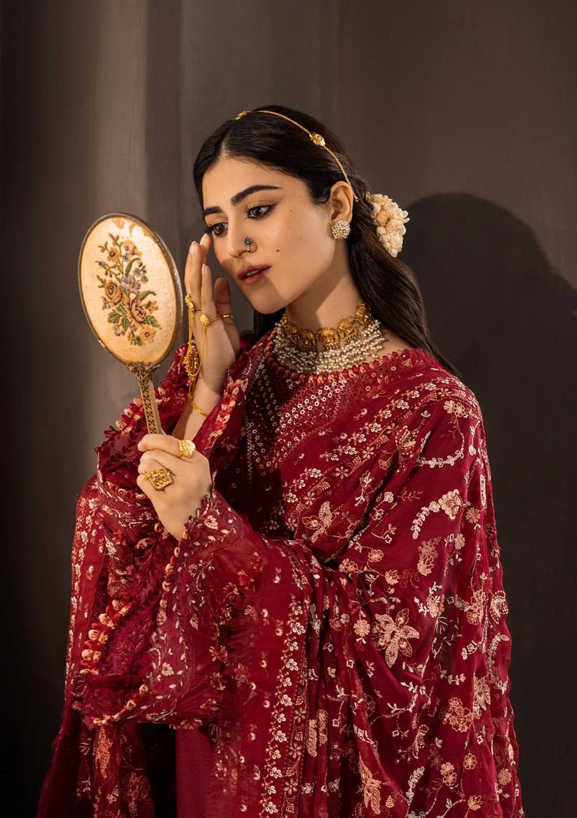 Kahf Premium | Kahf Karandi 25 | KKH - 03 ROSELITH - is Blood Red dress from Kahf Premium - Ladies Clothes - Maria Faisal