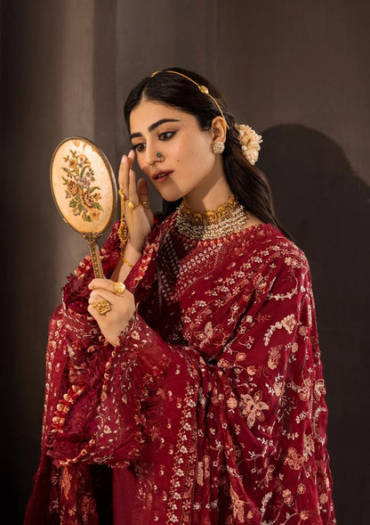 Kahf Premium | Kahf Karandi 25 | KKH - 03 ROSELITH - is Blood Red dress from Kahf Premium - Ladies Clothes - Maria Faisal